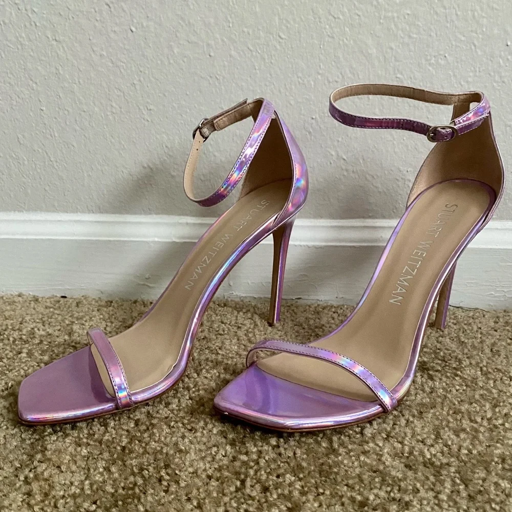 Stuart Weitzman Nudist Curve Iridescent Pink Heels Amatista US 12 - Picture 2 of 9